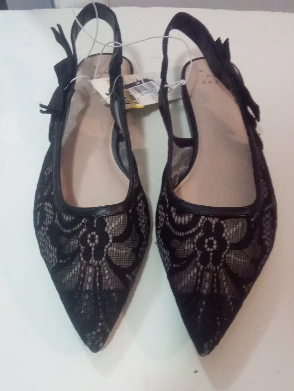 A New Day Black Lace Pointed Slingback Flats Sz 8 1/2 NWT $45 London